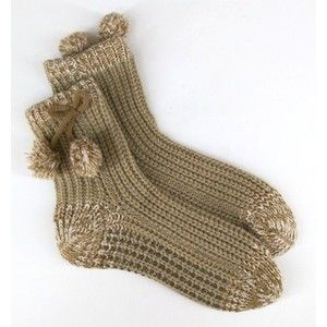Knit Pom Pom Socks Women's Size M-L Brown Non Slip